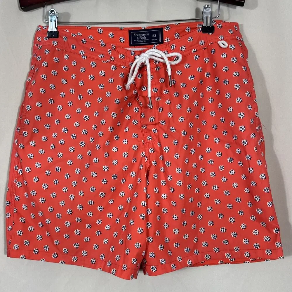 Abercrombie & Fitch Mens 33 Swim Trunks Floral Red Preppy Coastal Board Shorts